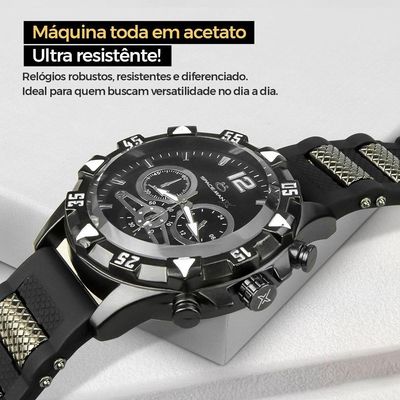 Relogio Masculino Aço Inox + Pulseira + Relogio Masculino Preto + Cordão Prata Grumet Ajustavel