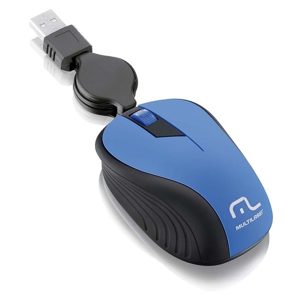 Mouse Retrátil Emborrachado Azul Usb 1200DPI - MO235 MO235