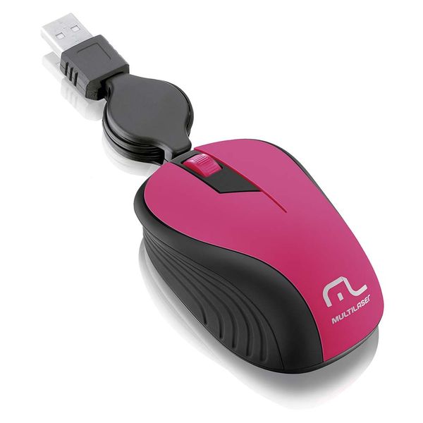 Mouse Retrátil Emborrachado Rosa Usb 1200DPI - MO233 MO233