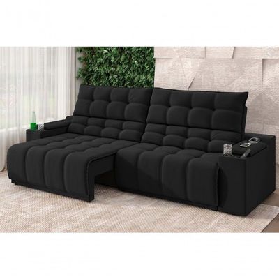Sofá Connect Premium 2,30m Assento Retrátil-reclinável Com Porta Copos E Entrada Usb Suede Preto