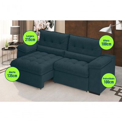 Sofá Arezzo Retrátil/reclinável 4 Lugares Suede Petróleo 2,15m - Xflex Sofás