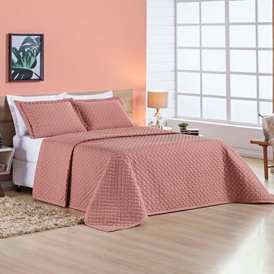 Kit Cobre Leito Colcha Vênus Queen Dupla Face Micropercal 200 Fios Liso 3 Peças - Rosê