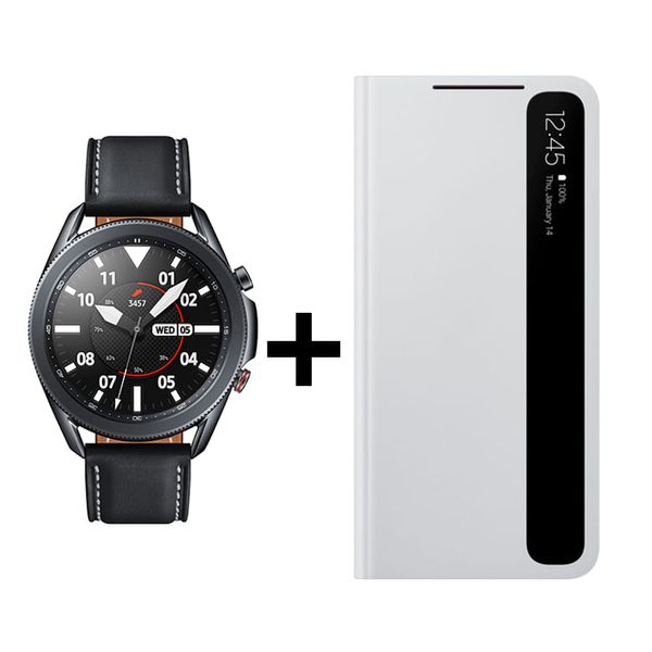 Kit Galaxy Watch3 (45mm LTE) - Preto E Capa protetora Galaxy S21 Ultra Smart Clear View Cinza Kit