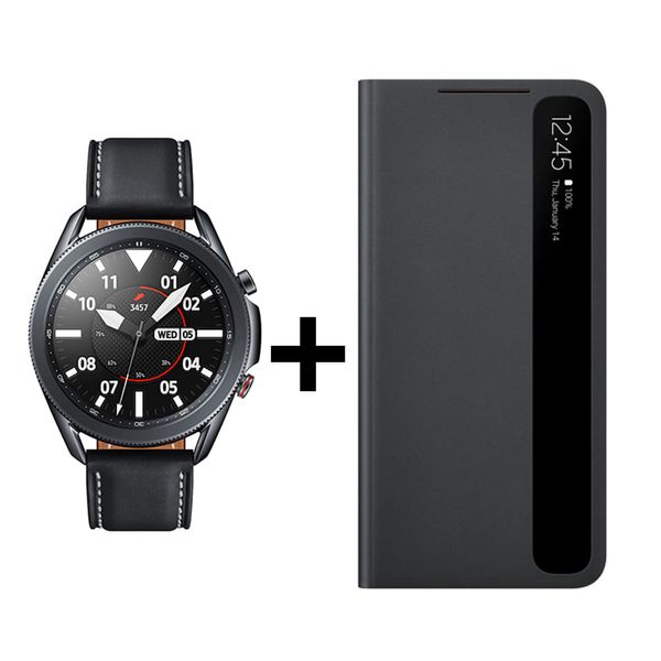 Kit Galaxy Watch3 (45mm LTE) - Preto E Capa protetora Galaxy S21 Ultra Smart Clear View Preta Kit