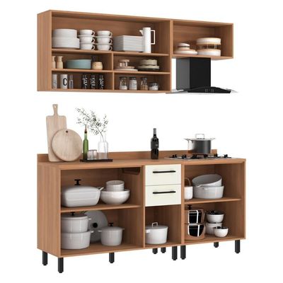 Armário De Cozinha Compacta Modulada 4 Peças Com Balcão Havana Multimóveis Cr20337 Rovere/champanhe Rovere/champanhe