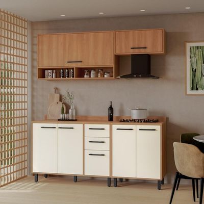 Armário De Cozinha Compacta Modulada 4 Peças Com Balcão Havana Multimóveis Cr20337 Rovere/champanhe Rovere/champanhe