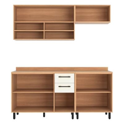 Armário De Cozinha Compacta Modulada 4 Peças Com Balcão Havana Multimóveis Cr20337 Rovere/champanhe Rovere/champanhe