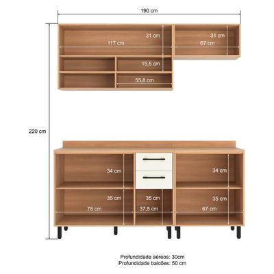 Armário De Cozinha Compacta Modulada 4 Peças Com Balcão Havana Multimóveis Cr20337 Rovere/champanhe Rovere/champanhe