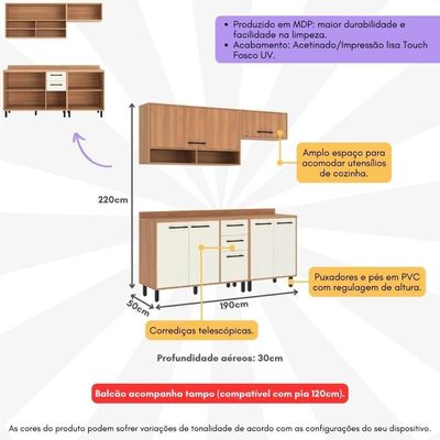 Armário De Cozinha Compacta Modulada 4 Peças Com Balcão Havana Multimóveis Cr20337 Rovere/champanhe Rovere/champanhe