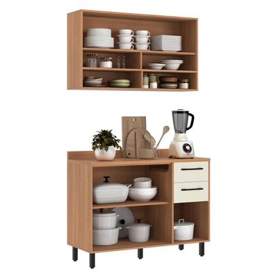 Armário De Cozinha Compacta Modulada Com Balcão Havana Multimóveis CR20339 Rovere/champanhe