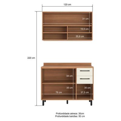 Armário De Cozinha Compacta Modulada Com Balcão Havana Multimóveis CR20339 Rovere/champanhe