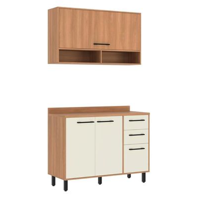 Armário De Cozinha Compacta Modulada Com Balcão Havana Multimóveis CR20339 Rovere/champanhe