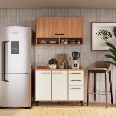 Armário De Cozinha Compacta Modulada Com Balcão Havana Multimóveis CR20339 Rovere/champanhe