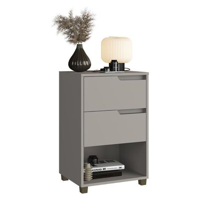 Mesa De Cabeceira 45cm Com 2 Gavetas Multimóveis Cr35244 Cinza