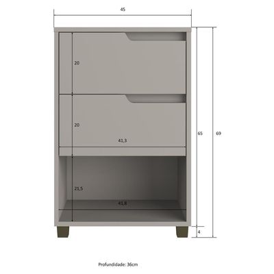 Mesa De Cabeceira 45cm Com 2 Gavetas Multimóveis Cr35244 Cinza
