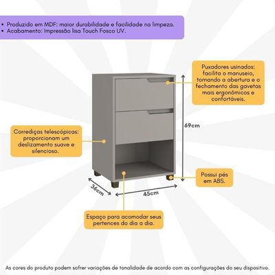 Mesa De Cabeceira 45cm Com 2 Gavetas Multimóveis Cr35244 Cinza