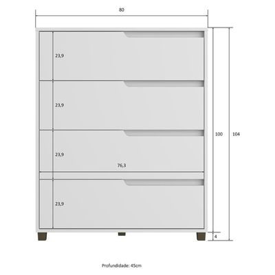 Cômoda 80cm Com 4 Gavetas Multimóveis Cr35243 Branco