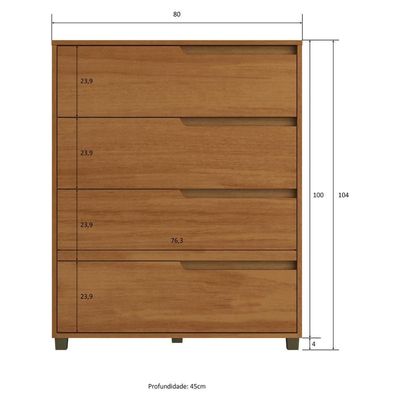 Cômoda 80cm Com 4 Gavetas Multimóveis Cr35243 Nature
