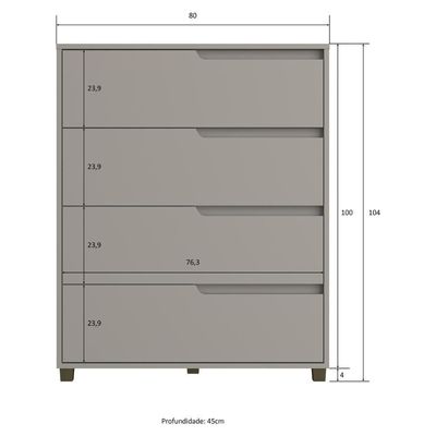 Cômoda 80cm Com 4 Gavetas Multimóveis Cr35243 Cinza