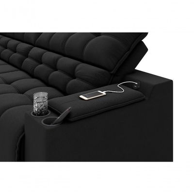 Sofá Connect Premium 2,00m Assento Retrátil-reclinável Com Porta Copos E Entrada Usb Suede Preto