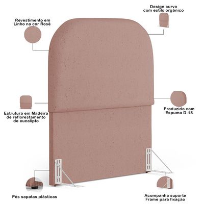 Cabeceira Cama Box 100cm Orgânica Lanna W01 Linho Rosê - Lyam Decor