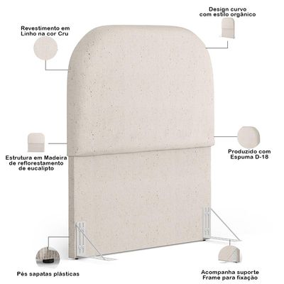 Cabeceira Cama Box 100cm Orgânica Lanna W01 Linho Cru - Lyam Decor