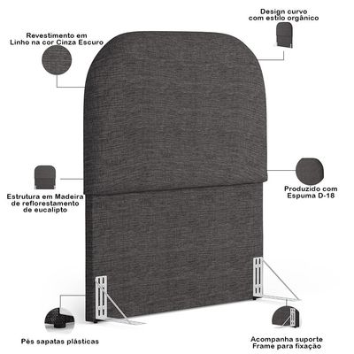 Cabeceira Cama Box 100cm Orgânica Lanna W01 Linho Cinza Escuro - Lyam Decor