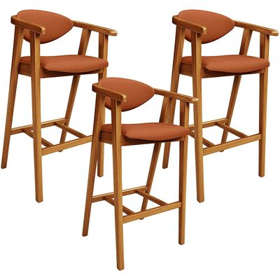 Kit 03 Banquetas Alta Cozinha Bancada Bar Sala de Jantar Fixa Cecília L02 Tecido Terracota - Lyam
