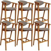Kit 06 Banquetas Alta Para Cozinha Bancada Bar Sala de Jantar Fixa Cecília L02 Bouclê Bege - Lyam