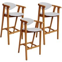 Kit 03 Banquetas Alta Para Cozinha Bancada Bar Sala de Jantar Fixa Cecília L02 Linho Cinza - Lyam