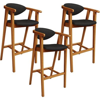 Kit 03 Banquetas Alta Cozinha Bancada Bar Sala de Jantar Fixa Cecília L02 Couríssimo Preto - Lyam