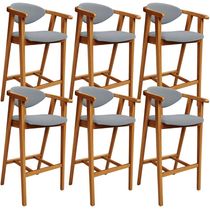 Kit 06 Banquetas Alta Para Cozinha Bancada Bar Sala de Jantar Fixa Cecília L02 Bouclê Cinza - Lyam