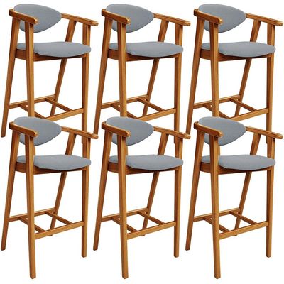 Kit 06 Banquetas Alta Para Cozinha Bancada Bar Sala de Jantar Fixa Cecília L02 Bouclê Cinza - Lyam