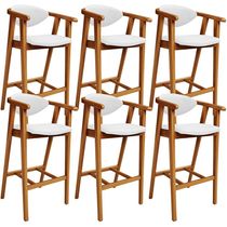 Kit 06 Banquetas Alta Para Cozinha Bancada Bar Sala de Jantar Fixa Cecília L02 Facto Branco - Lyam