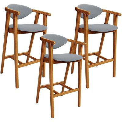 Kit 03 Banquetas Alta Para Cozinha Bancada Bar Sala de Jantar Fixa Cecília L02 Bouclê Cinza - Lyam
