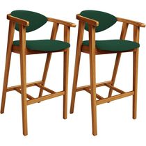 Kit 02 Banquetas Alta Cozinha Bancada Bar Sala de Jantar Fixa Cecília L02 Suede Verde Musgo - Lyam