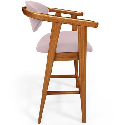Banqueta Alta Para Cozinha Bancada Bar Sala de Jantar Fixa Cecília L02 Suede Rosê - Lyam