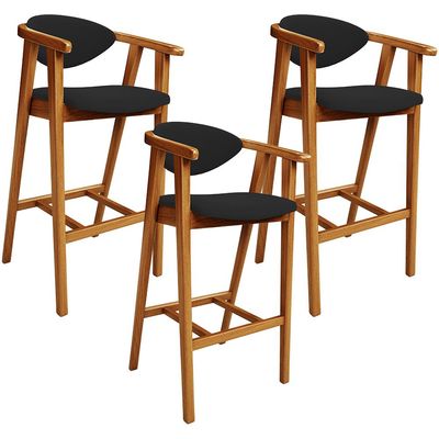 Kit 03 Banquetas Alta Para Cozinha Bancada Bar Sala de Jantar Fixa Cecília L02 Suede Preto - Lyam