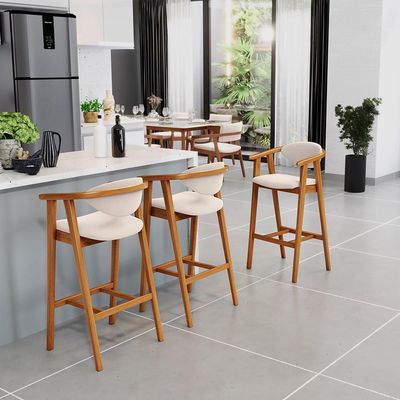 Kit 02 Banquetas Alta Para Cozinha Bancada Bar Sala de Jantar Fixa Cecília L02 Suede Bege - Lyam