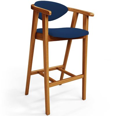 Kit 03 Banquetas Alta Cozinha Bancada Bar Sala de Jantar Fixa Cecília L02 Suede Azul Marinho - Lyam