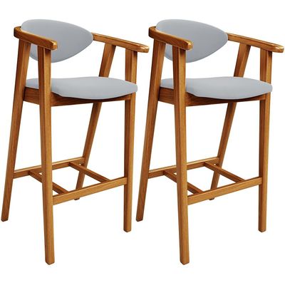 Kit 02 Banquetas Alta Para Cozinha Bancada Bar Sala de Jantar Fixa Cecília L02 Suede Cinza - Lyam