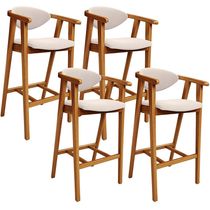 Kit 04 Banquetas Alta Para Cozinha Bancada Bar Sala de Jantar Fixa Cecília L02 Suede Bege - Lyam