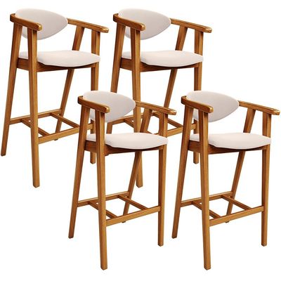 Kit 04 Banquetas Alta Para Cozinha Bancada Bar Sala de Jantar Fixa Cecília L02 Suede Bege - Lyam