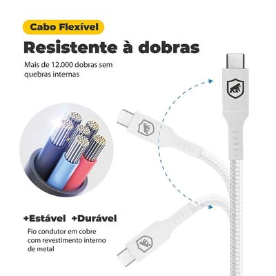 Cabo Lightning / Tipo C - Survivor - Branco - 1,5M  no Atacado - Caixa Fechada 10 Unidades - Gshield
