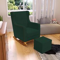Poltrona de Amamentação com Balanço Mavie L02 Suede Verde Musgo - Lyam Decor