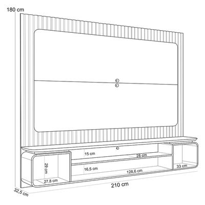 Painel Ripado Suspenso Para TV 70 Pol 210cm Rizzo D05 Off White Freijó - Lyam Decor