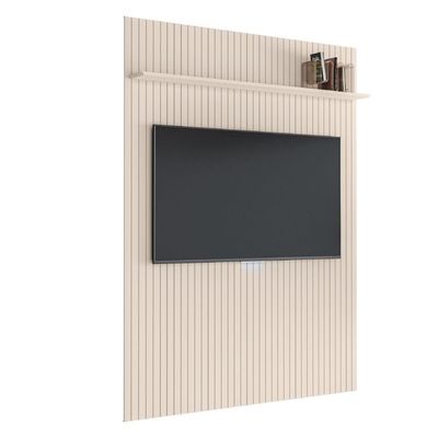 Painel Para Tv Até 55 Polegadas Ripado Com Prateleira Arbo 1,35x2,40m Off White Edn Off White