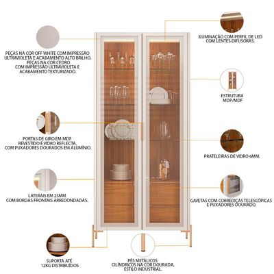 Kit Aparador Buffet Lia Com Cristaleira Tarsila Orgânico D05 Off White Freijó - Lyam Decor