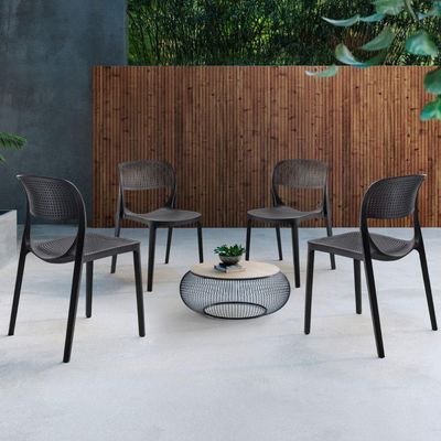 Conjunto 4 Cadeiras Zoe Polipropileno Preta Moderna Mobília Prata