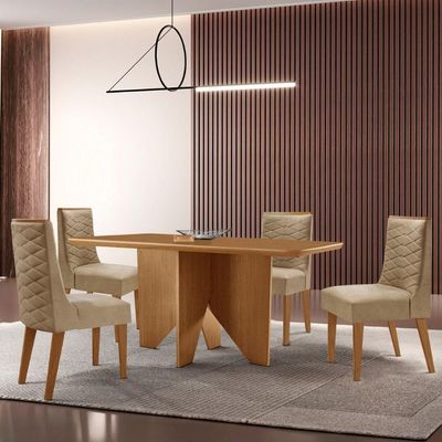 Mesa Evora 120 Mdf Canto Copo E Com 4 Cadeiras Safira Turim 07-naturalle-naturalle